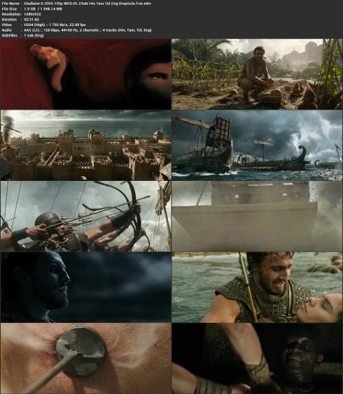 Gladiator.II.2024.720p.WEB DL.ESub.Hin.Tam.Tel.Eng.DropGola.Fun.mkv