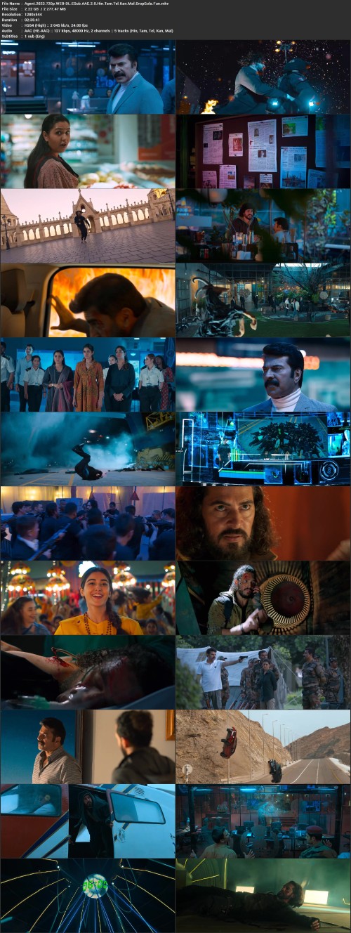 Agent.2023.720p.WEB DL.ESub.AAC.2.0.Hin.Tam.Tel.Kan.Mal.DropGola.Fun.mkv